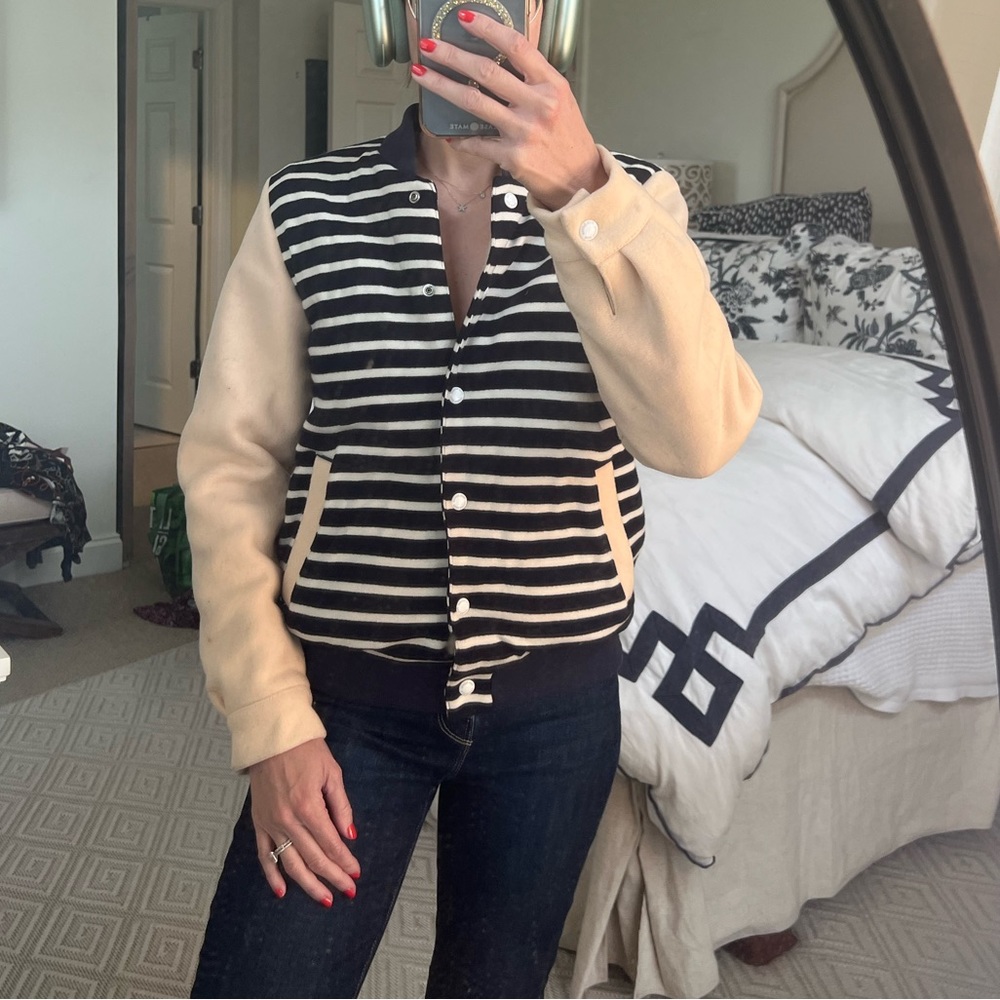 PETIT BATEAU Women’s Baseball Bomber Jacket, Size S, Shearling Lined